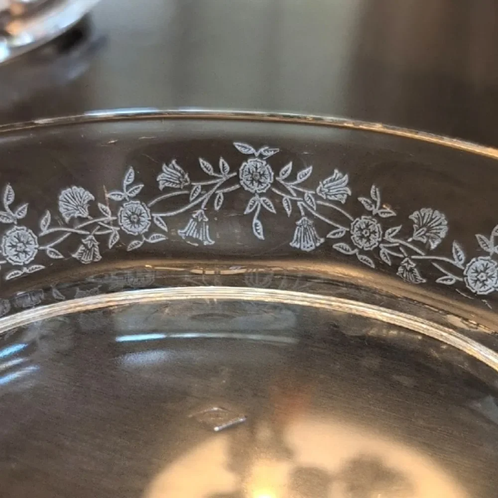 Heisey Glass Elegant Queen Ann Etched Orchid Lemon Dish with Dolphin Finial 1940